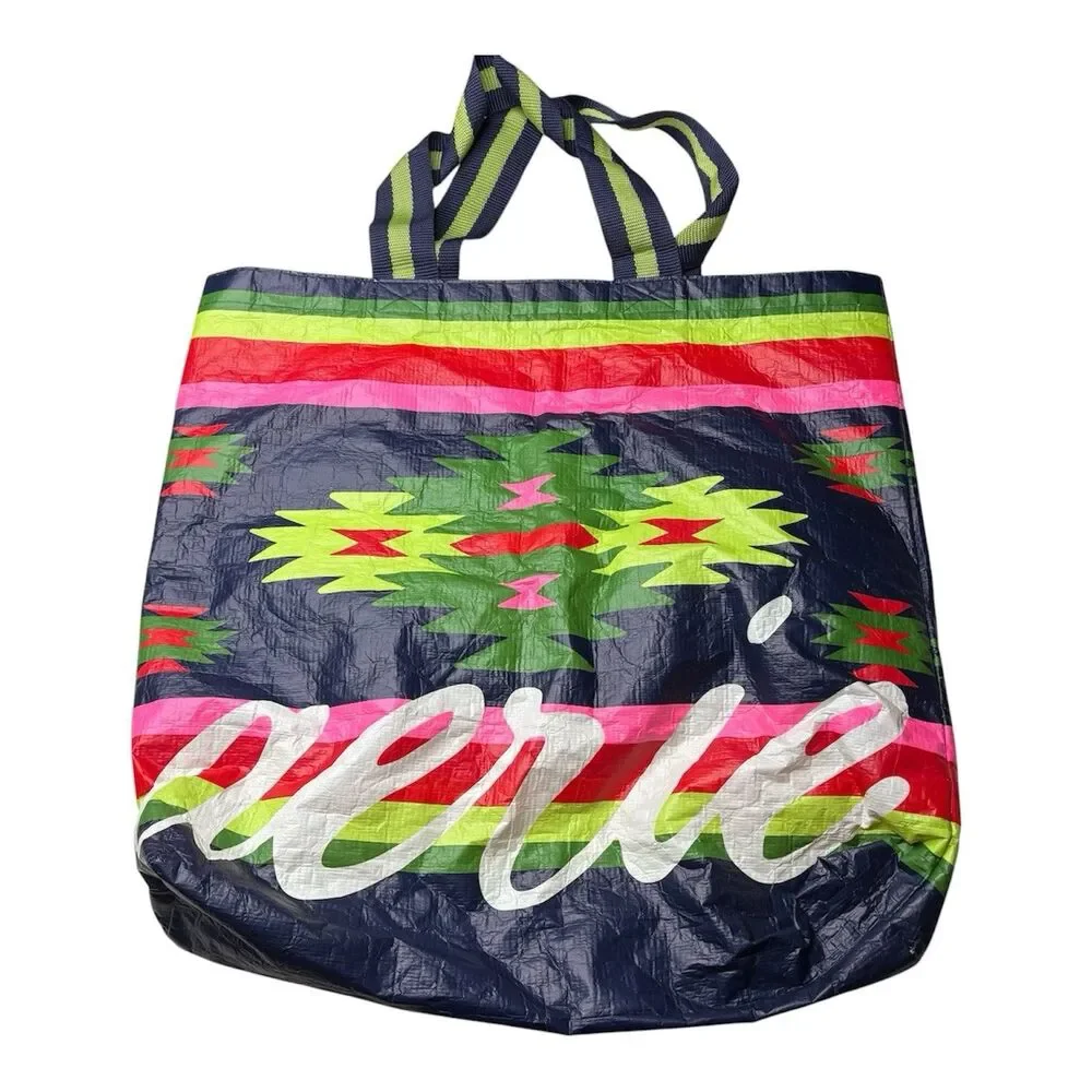 Lot of 2 American Eagle AE Aerie Reusable Shopping Tote Bag Carry Blue Plaid